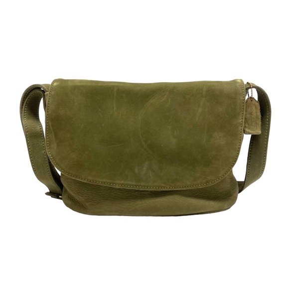 VTG Coach Nubuck 4935 Sage Green Pebbled Leather Flap Over Shoulder Bag - Picture 12 of 13